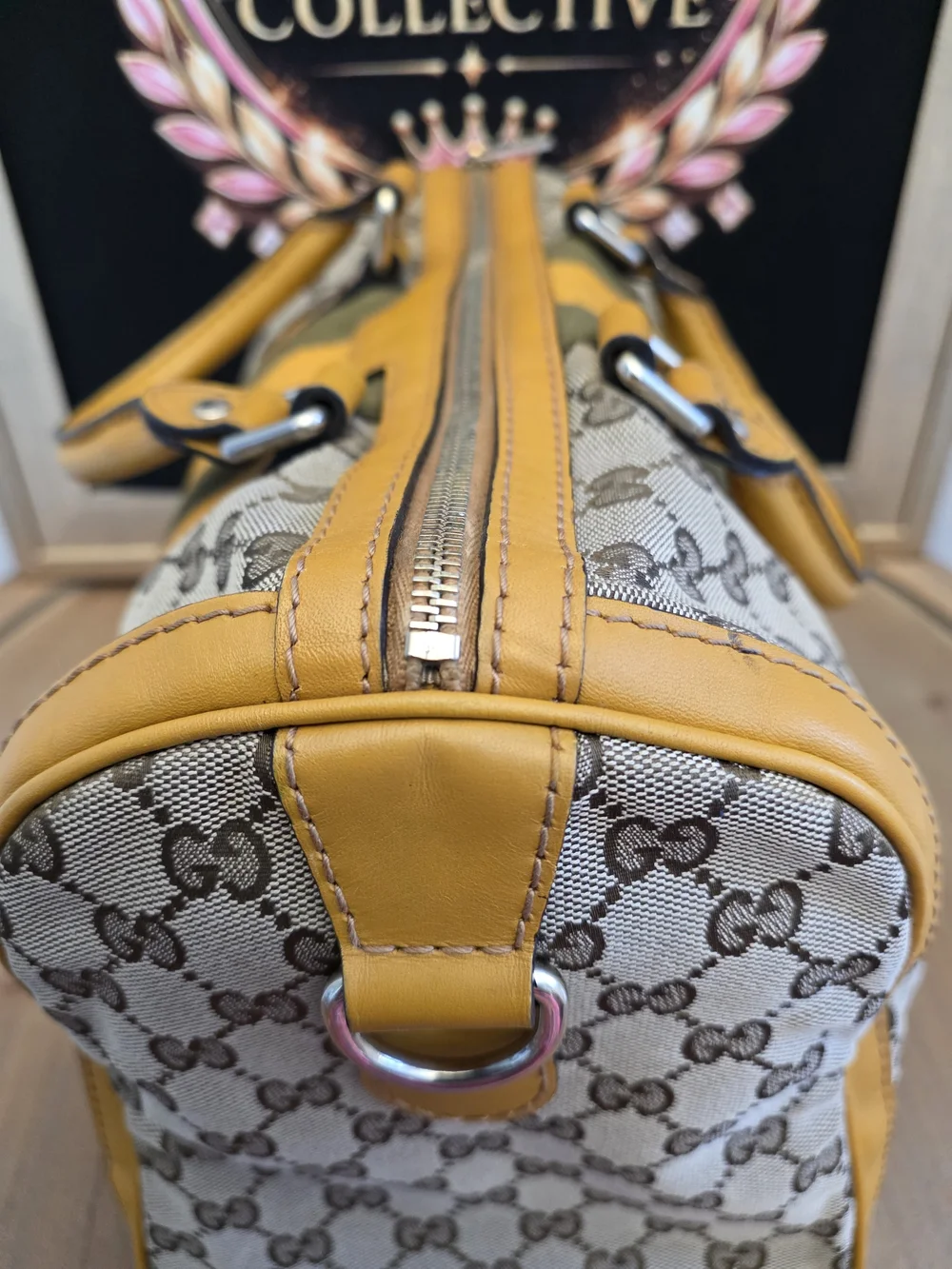 Gucci Vintage Web Medium Boston GG Canvas Yellow Green Bag